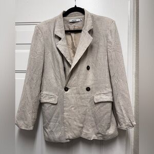 JustFab Neutral Beige Linen-Blend Blazer